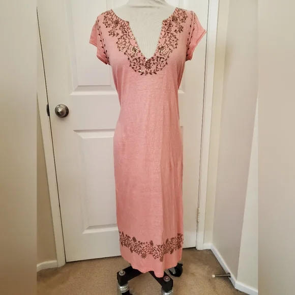 Calypso St. Barth Dresses | Calypso St.Barth Coral Linen Knit Maxi Dress Gold Sequins Women's Size Small | Color: Gold/Pink | Size: S | Wrightstyle's